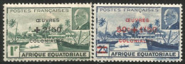 372 AEF 1944 Libreville Pétain Surcharge Bateau Boat Schiff Ship MH * Neuf Légère CH (f3-AEF-282) - Nuevos