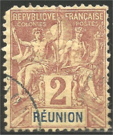 387 Réunion 1892 2c Lilas Brun (f3-REU-66) - Usati