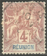 387 Réunion 1892 4c Lilas Brun (f3-REU-64) - Oblitérés