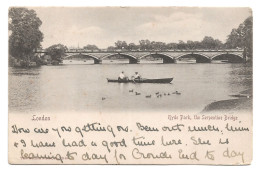 Postcard UK England London Hyde Park Serpentine Bridge Men In Boat Published Wrench Posted 1904 - Hyde Park