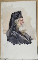 Aquarelle Pochade.-  "Moine Orthodoxe En Buste, à La Barbe Blanche Et La Robe Noire" Signé Datée 1901 - Aquarel