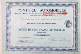 Paris 1958 - Action 100 Francs - Ponthieu Automobiles + Coupons - Automobile