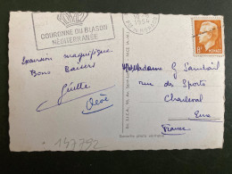 CP Pour La FRANCE TP RAINIER III 8F Annulé à L'arrivée Par Cachet Linéaire Tirette + OBL.MEC.10-8 1954 Pte DE MONACO - Cartas & Documentos