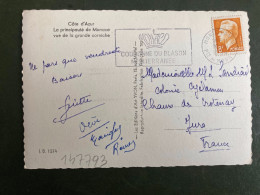 CP Pour La FRANCE TP RAINIER III 8F OBL.MEC.10-8 1954 MONTE CARLO Pte DE MONACO - Storia Postale