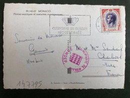 CP Pour La FRANCE TP RAINIER III 8F OBL.MEC.10-8 1955 MONTE CARLO - Cartas & Documentos