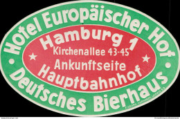 Bh100 Etichetta Da Bagaglio Hotel Europaischer Hof Hamburg Germania - Otros & Sin Clasificación