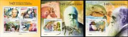 Guinea Bissau 2022, Darwin, Dinosaurs, Fossil, 4val In BF+BF - Fósiles
