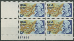 USA 1976 200 Jahre Unabhängigkeit 1277 4er-Block Mit Pl.-Nr. 37356 Postfrisch - Numéros De Planches