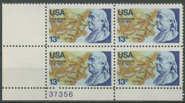 USA 1976 200 Jahre Unabhängigkeit 1277 4er-Block Mit Pl.-Nr. 37356 Postfrisch - Plate Blocks & Sheetlets