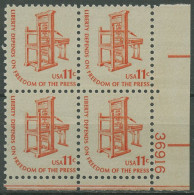 USA 1975 Druckerpresse 1192 4er-Block Mit Pl.-Nr. Postfrisch - Números De Placas