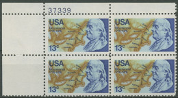 USA 1976 200 Jahre Unabhängigkeit 1277 4er-Block Mit Pl.-Nr. 37292 Postfrisch - Números De Placas