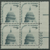 USA 1975 Kuppel Des Kongressgebäudes 1195 Au Yb 4er-Block Mit Pl.-Nr. Postfrisch - Números De Placas