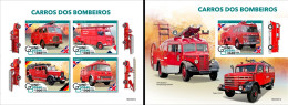 Guinea Bissau 2022, Fire Engines, 4val In BF +BF IMPERFORATED - Firemen