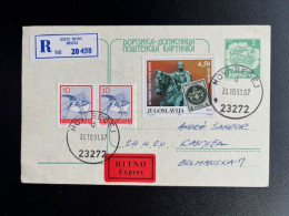 JUGOSLAVIJA YUGOSLAVIA 1991 REGISTERED EXPRESS POSTCARD NOVI BECEJ TO KANJIZA 31-10-1991 EXPRES - Briefe U. Dokumente