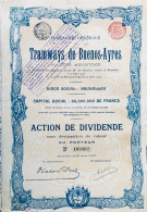 Compagnie Generale De Tramways De Buenos-Ayres - Action De Dividende 1907 + Coupon - Bahnwesen & Tramways