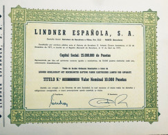 Lindner Espanola S. A. Action 10.000 Pesetas 1972 - Autres & Non Classés