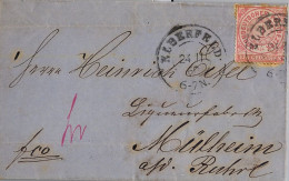 1869 NORDDEUTSCHER , ALBERFELD - MÜLHEIM , CARTA CIRCULADA , FECHADOR DE LLEGADA  AL DORSO - Storia Postale