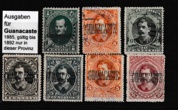 Costa Rica Guanacaste 1885-1889 Lot Of Stamps Mi 1a, 21, 22 MNG (*), Mi 24 MH *, Mi 14 And 23 Used O - Costa Rica