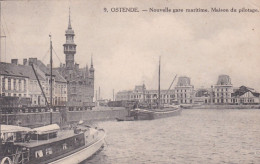 Belgique-OSTENDE Ou OOSTENDE--1919-- Nouvelle Gare Maritime-Maison Du Pilotage.(péniche)...cachet  HUY . - Oostende