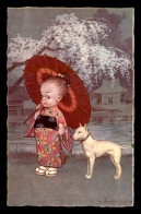 ILLUSTRATEURS - COLOMBO - ENFANT - JAPONAISE ET CHIEN - CARTE TOILEE - Colombo, E.