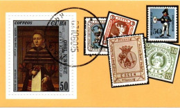 (!) CUBA 1980 STAMP ON STAMPS ESSEN - Germany 1980 EXHIBITION Painting Portrait Of A Lady, Ludger Tom Ring MI BL 64 - Usados
