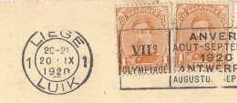 BELGIUM - DUPLEX  "VIIe OLYMPIADE LIEGE LUIK 1" ON FRANKED PC (VIEW OF LIEGE) TO ANTWERPEN - 1920 - Summer 1920: Antwerp