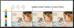 Chile 2023 ** America UPAEP: Philately And The Postage Stamp. Strip Of 3 With Title. Stamp On Stamp. Dog. - Chili