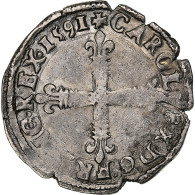 France, Charles X, 1/8 Ecu, 1591, Nantes, Argent, TB+, Gadoury:519 - 1589-1610 Enrique IV