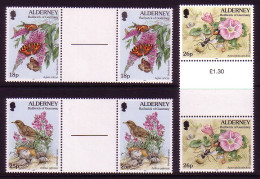 ALDERNEY MI-NR. 100-102 A ZWISCHENSTEGPAARSATZ POSTFRISCH(MINT) FLORA Und FAUNA - VOGEL SCHMETTERLING WESPE BLUME - Alderney