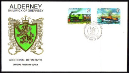 ALDERNEY MI-NR. 59-60 FDC ANSICHTEN EISENBAHN SEENOTRETTUNGSKREUZER - Alderney