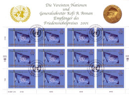 UNO WIEN MI-NR. 350 GESTEMPELT(USED) KLEINBOGEN FRIEDENSNOBELPREISES FÜR KOFI ANNAN 2001 FLAGGE - Hojas Y Bloques