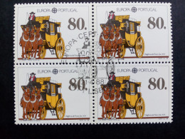 PORTUGAL MI-NR. 1754 A GESTEMPELT 4er BLOCK EUROPA 1988 POSTKUTSCHE MIT PFERDEN - 1988