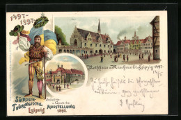 Lithographie Leipzig, Sächsisch-Thüringische Industrie- U. Gewerbe-Ausstellung 1897, Rathaus Und Naschmarkt 1497  - Expositions