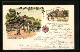 Lithographie Hamburg, Allgemeine Gartenbau-Ausstellung 1897, Pavillon Der Samenhandlung Von Ernst & Von Spreckelsen  - Expositions