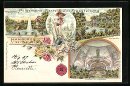Lithographie Hamburg, Allgemeine Gartenbau-Ausstellung 1897, Inneres Der Haupthalle  - Expositions
