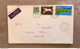 Enveloppe + Timbres Oblitères "Paysage, Cagou, Crevette" - De Noumea A Paris - Lettres & Documents