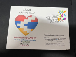7-4-2024 (1 Z 17) COVID-19 4th Anniversary - Artsakh (Armenia) - 7 April 2024 (with OZ Stamp) - Enfermedades