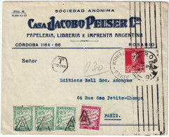 FRANCE - Ca.1930 TAXE 1fr75c (3x45c & 40c Duval Préo "A") Sur LSC D'Argentine à Paris Taxée 30c OR - 1859-1959 Covers & Documents
