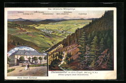 AK Oberwiesenthal Im Sächs. Erzgeb., Hotel Stadt Carlsbad, Panorama Mit Hassberg & Kupferhügel, Böhmisches Mittelge  - Oberwiesenthal