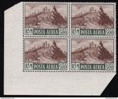 1951 SAN MARINO, Posta Aerea,  N° 97 ,  Lire 500 Bruno MNH** QUARTINA LUSSO - Sonstige & Ohne Zuordnung