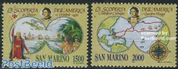 San Marino 1992 Discovery Of America 2v, Mint NH, History - Various - Explorers - Maps - Unused Stamps