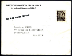 EN PROVENANCE DE PARIS - 5F COQ PRÉOBLITÉRÉ POUR SCHILTIGHEIM - 1953-1960