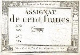 Assignat De Cent Francs 18 Nivôse L' An 3 Signé GAUTRY - Assegnati