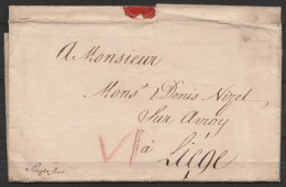 L. Datée 27 Mars 1847 De ? (Angleterre ?) Pour LIEGE - Port "VI" à La Craie Rouge - Man. "Single Sheet" - 1830-1849 (Unabhängiges Belgien)