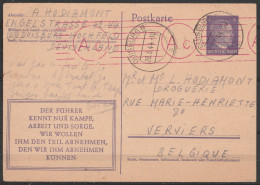 EP Poskarte 6pf Violet - Càd DUISBURG /28.6.1944 De Prisonnier Dans Camp De Travail Pour VERVIERS - Repiqué "Der Führer  - Guerra 40 – 45 (Cartas & Documentos)