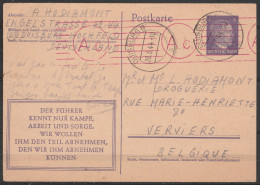 EP Poskarte 6pf Violet - Càd DUISBURG /28.6.1944 De Prisonnier Dans Camp De Travail Pour VERVIERS - Repiqué "Der Führer  - Guerra '40-'45 (Storia Postale)