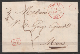 L. Datée 10 Mars 1843 De Thielrode Càd TAMISE/11 MARS 1843 Pour MONS - [SR] - Man. "pressée" - Port "4" - 1830-1849 (Belgique Indépendante)