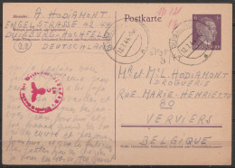 EP Poskarte 6pf Violet - Càd DUISBURG /12.7.1944 De Prisonnier Dans Camp De Travail Pour VERVIERS - Cachet Censure - Weltkrieg 1939-45 (Briefe U. Dokumente)