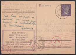 EP Poskarte 6pf Violet - Càd DUISBURG /10.6.1944 De Prisonnier Dans Camp De Travail Pour VERVIERS - Repiqué "Der Führer  - Guerra 40 – 45 (Cartas & Documentos)