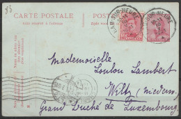 EP 10c Rouge Casqué + N°138 Càd HAM-SUR-HEURE /10 V 1921 Pour WILTZ (Luxembourg) (tarif Réduit) - Postcards 1909-1934